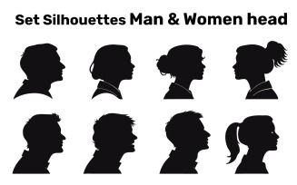 Set Silhouettes Man & women head icon, Vector, Easy to Edit isolated on white Background