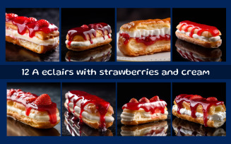 A eclairs with strawberries and cream