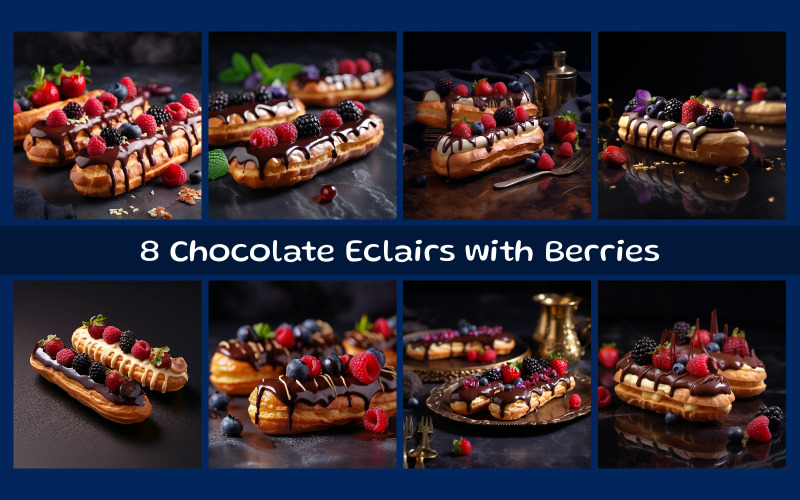 Chocolate Eclairs with Berries Illustration