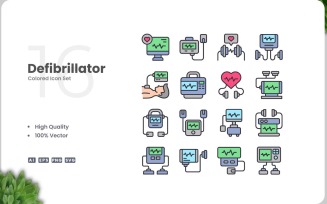 16 Defibrillator Icon Color Set