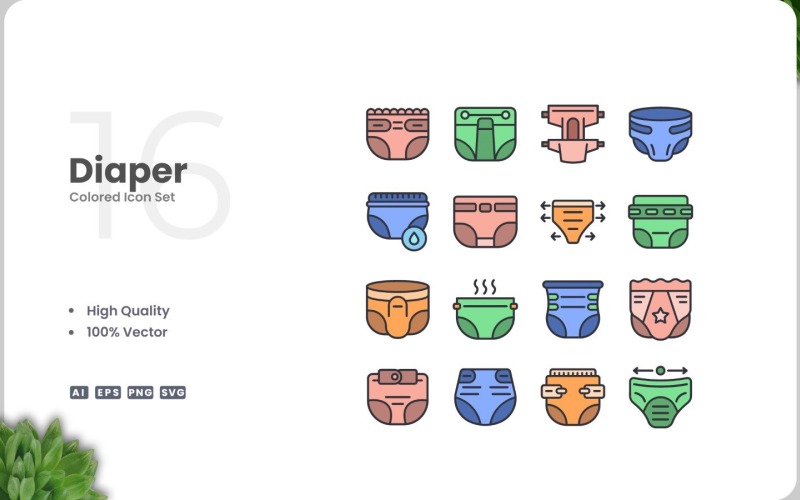 16 Diaper Icon Color Collection Icon Set