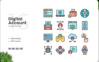 16 Digital Account Icon Color Set