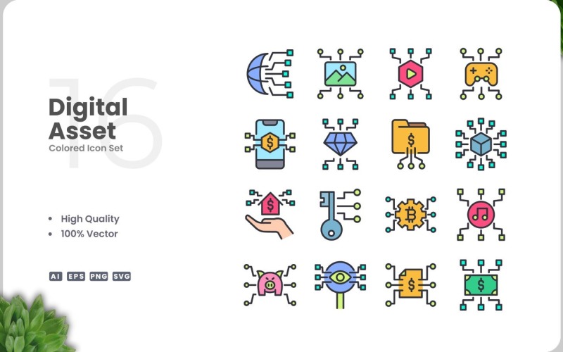 16 Digital Asset Icon Color Set Icon Set