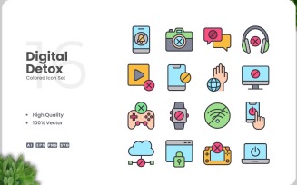 16 Digital Detox Icon Color Set