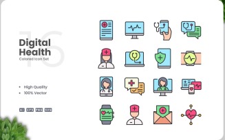 16 Digital Health Icon Color Set