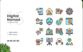 16 Digital Nomad Icon Color Set