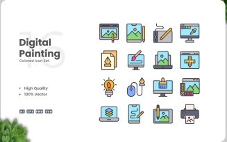16 Digital Painting Icon Color Set