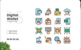 16 Digital Wallet Icon Color Set