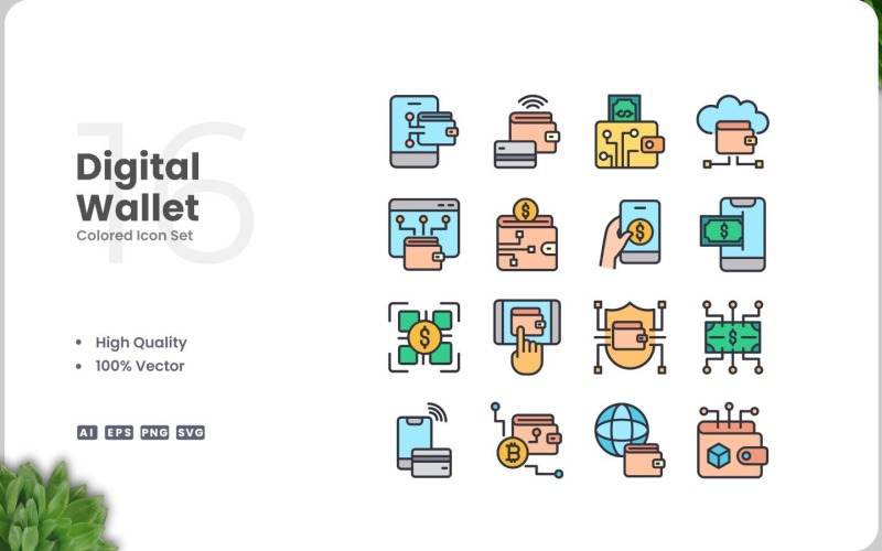 16 Digital Wallet Icon Color Set Icon Set