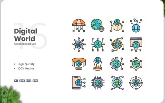 16 Digital World Icon Color Set