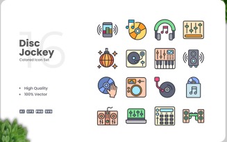 16 Disc Jockey Icon Color Set