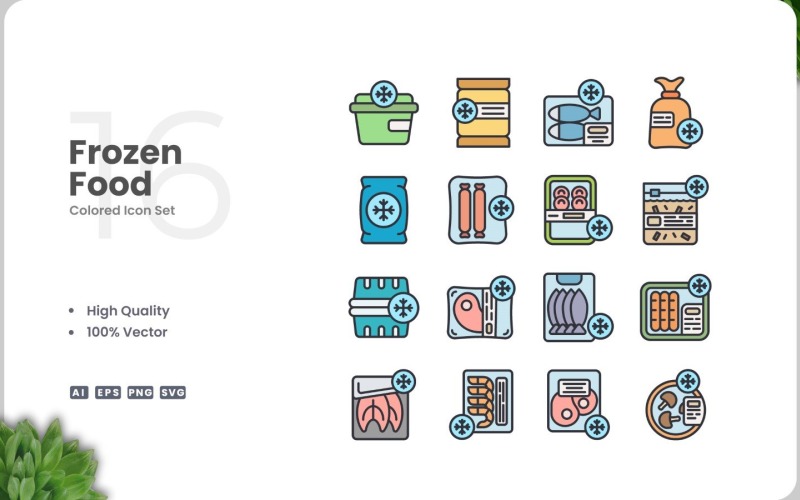 16 Frozen Food Icon Color Set Icon Set