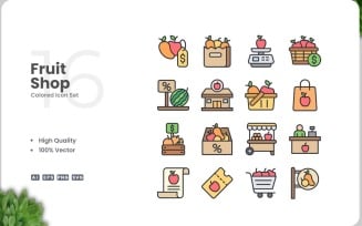 16 Fruit Shop Icon Color Set