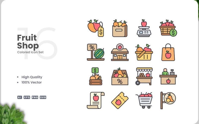 16 Fruit Shop Icon Color Set Icon Set