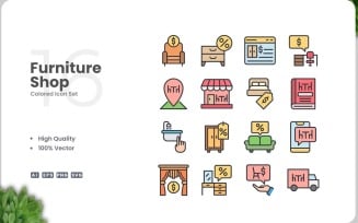 16 Furniture Shop Icon Color Set