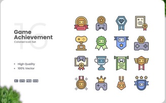 16 Game Achievement Icon Color Set