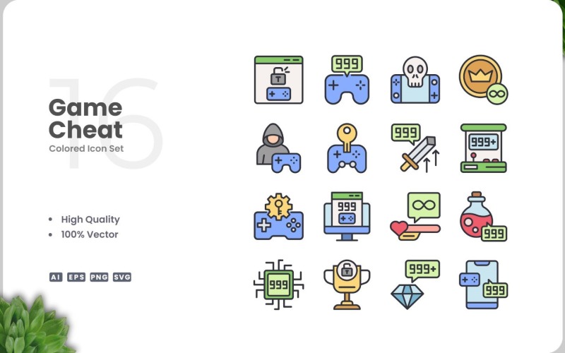 16 Game Cheat Icon Color Set Icon Set