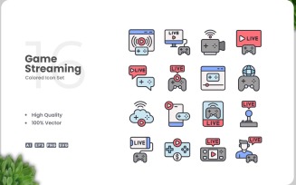 16 Game Streaming Icon Color Set