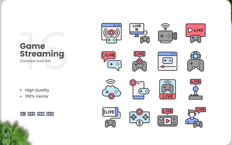 16 Game Streaming Icon Color Set Icon Set