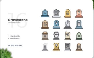 16 Gravestone Icon Color Set