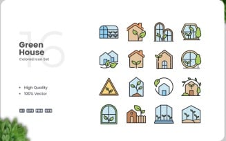 16 Green House Icon Color Set
