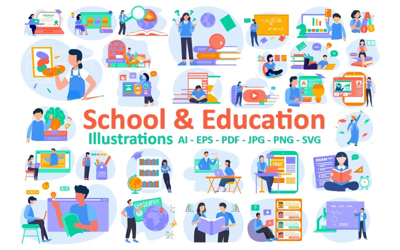 School & Education: Building Knowledge, Skills, and a Brighter Future Illustration