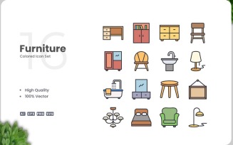 16 Furniture Colored Icon Set