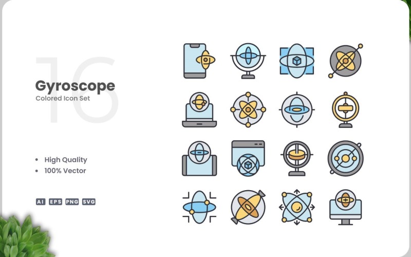 16 Gyroscope Icon Color Set Icon Set