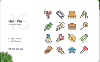 16 Hair Pin Icon Color Set