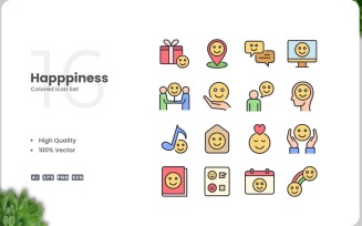 16 Happiness Icon Color Set