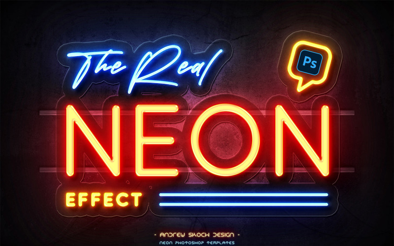 Real Neon Photoshop Effect - 5 PSD Illustration