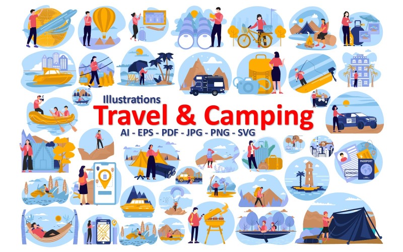 Travel & Camping: Explore the Great Outdoors and Unforgettable Adventures Illustration