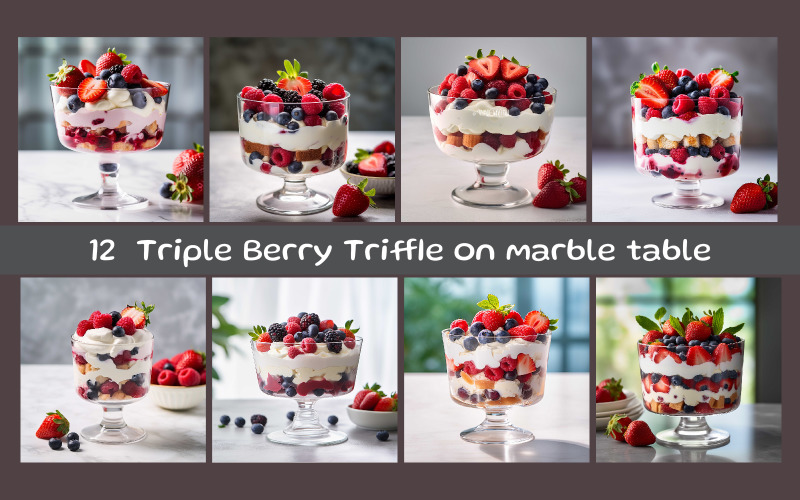 Triple Berry Triffle on marble table Background