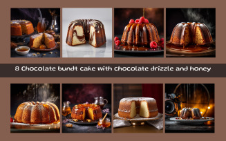 Chocolate bundt cake with chocolate drizzle and honey