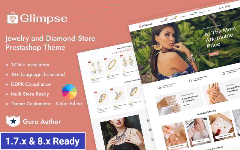 Glimpse - Diamond Jewelry Store PrestaShop Responsive Theme PrestaShop Theme