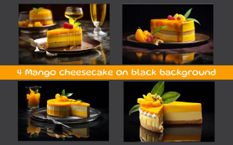 Mango cheesecake on black background