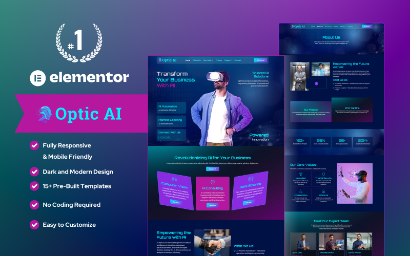 OpticAI – AI Marketing Agency WordPress Elementor Template Elementor Kit