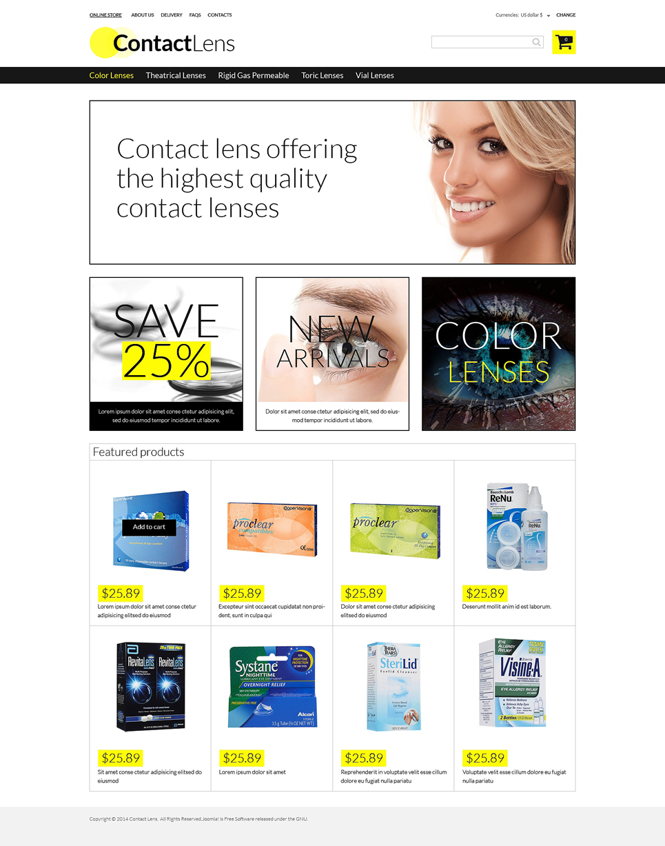 Contact Lens Store VirtueMart Template New Screenshots BIG