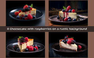 Cheesecake with berries on a rustic background