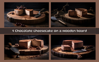 Chocolate cheesecake on a wooden board