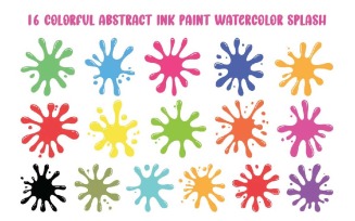 16 Colorful Abstract Ink Paint Watercolor Splash