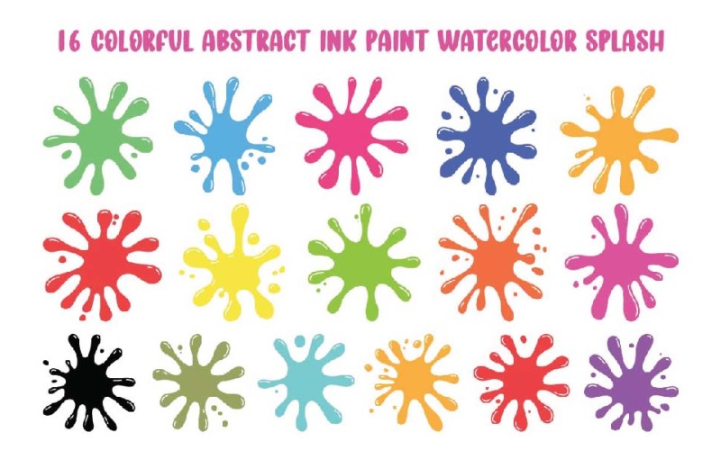 16 Colorful Abstract Ink Paint Watercolor Splash Illustration