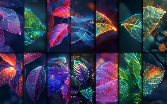 Neon leaves background bundle