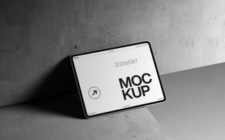 Tablet Mockup on Geometric Concrete Surface