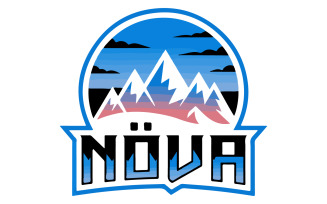 The logo features a stylized mountain range
