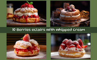 Berries eclairs with whipped cream
