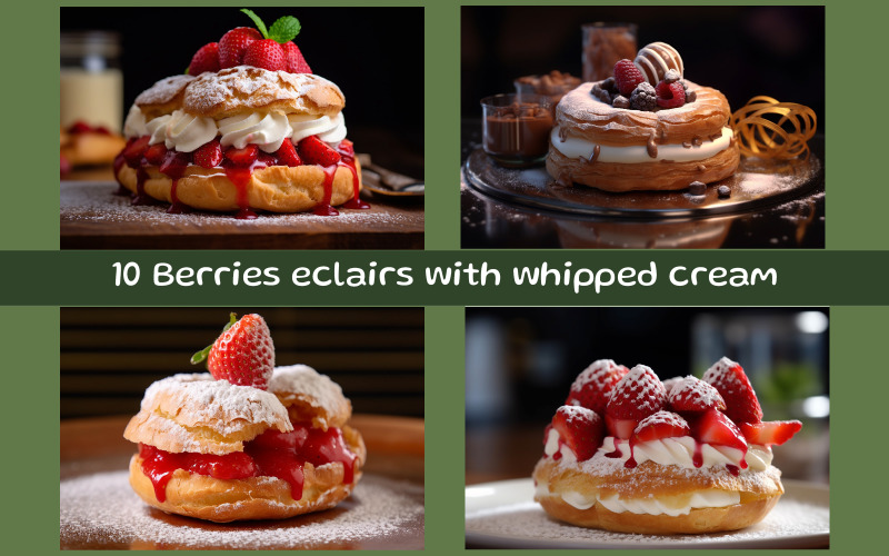 Berries eclairs with whipped cream Background