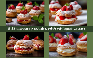 Strawberry eclairs with whipped cream