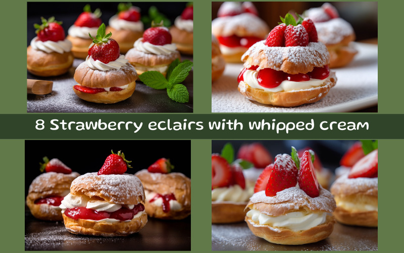 Strawberry eclairs with whipped cream Background