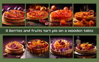 Berries and fruits tart pie on a wooden table